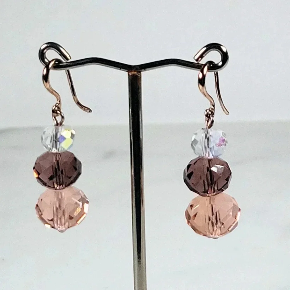 Artisan Crystal Bead Earrings Faceted Pink AB Irridescent Delicate Roman…